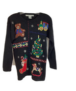 Victoria Jones Womens Sweater M Embellished Sequins Beaded  Teddy Bear C... - £16.09 GBP