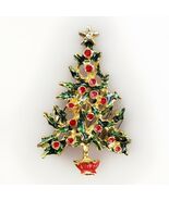 Christmas Tree Brooch Enamel Shiny Brite Holly Berry Pin Tannenbaum Holiday - $229.24 MXN