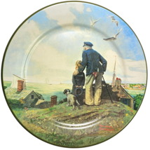 Vintage Norman Rockwell Looking Out To Sea Bendictine Toleware Plate Picture 85 - £13.27 GBP