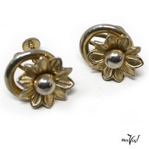 Vintage Gold Floral Screw Back Earrings - Textured Flower Petals - 1&quot;  -... - £10.98 GBP