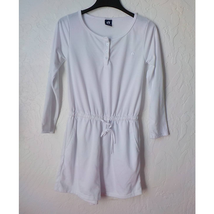 HangTen White Fleece Shorts Jumper Women Size Medium Henley PullOn Elast... - $12.86