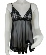 Fredericks of Hollywood Nightie Lingerie Small Black Sheer Lace Top Baby... - $15.66