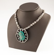 Sterling Silver Tumbled Turquoise Handmade Pendant w/ silver Bead Chain - $1,188.00