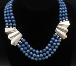 DESIGNER 925 Silver - Vintage Sodalite Beads &amp; Fluted Abstract Necklace - NE3971 - $386.47