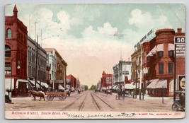 South Bend IN Indiana Busy Scene On Michigan Street 1907 Postcard A41 - £6.35 GBP