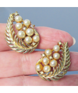 Signed CORO Vintage Gold Tone Faux Pearl &amp; Rhinestone Clip Earrings - $24.95