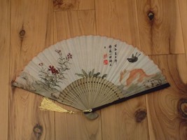 Japanese Art Print Silk Hand Folding Fan Fashion Decor Cat Flowers Butte... - $14.85