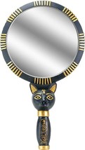 1.5 Inch Black and Gold Colored Bastet Hand Mirror with Egyptian Cat - £30.53 GBP