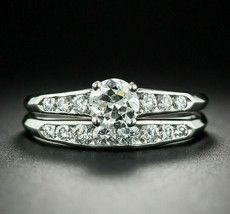 Engagement Wedding Ring Set 2.90Ct Round Cut Diamond Solid 14k White Gold Size 9 - £204.21 GBP
