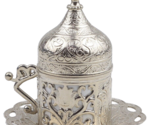 Coffee Cup Saucer Set Silver Color Porcelain insert Mug Ottoman Turkish - £13.38 GBP