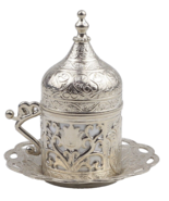 Coffee Cup Saucer Set Silver Color Porcelain insert Mug Ottoman Turkish - £13.14 GBP