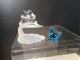 Vtg  Studio Art Glass Birds  Bluebird Signed Ron Ray 1993 Pair Clear Lovebirds - £14.74 GBP