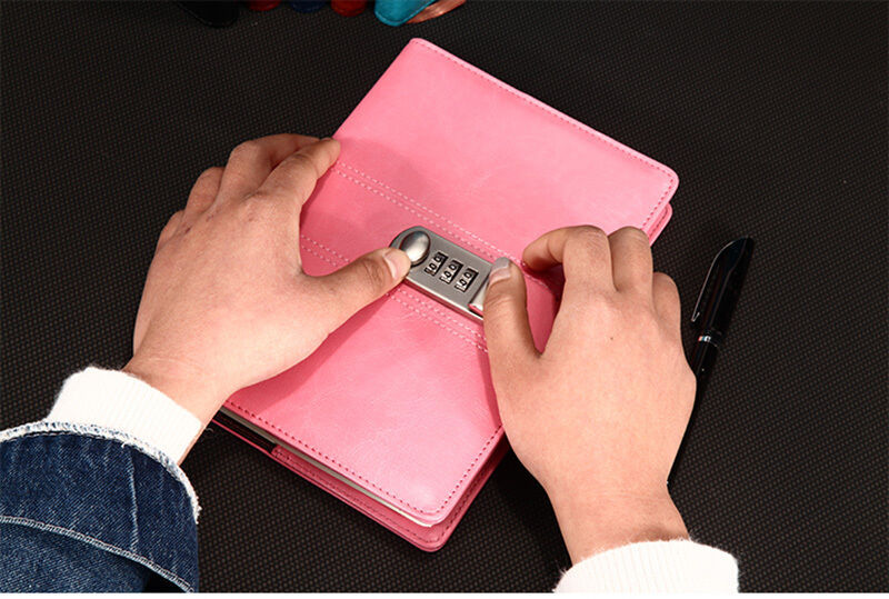 Girls Secret Diary with Password Code Lock Pink PU Leather Writing Lined Journal - £20.57 GBP