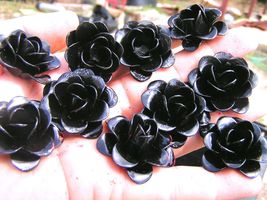 TEN metal BLACK rose flowers for accents, embellishments, craftin  - £22.10 GBP