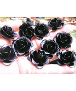 TEN metal BLACK rose flowers for accents, embellishments, craftin  - $27.98