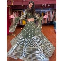 Green Mehendi Lehenga Choli | Embroidery Sequins Designer Lehenga || Mehendi Par - £40.02 GBP