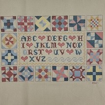 ABC Sampler Embroidery Finished Patchwork Quilt X Stitch Farmhouse Country Vtg - $19.95