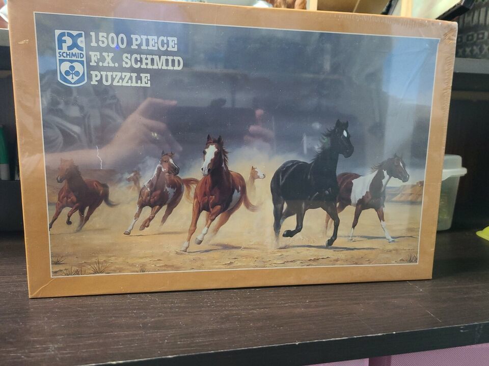New Sealed FX Schmid 1500 Piece Puzzle Wild horses Horse Black Mesa Vintage 1995 - $18.69