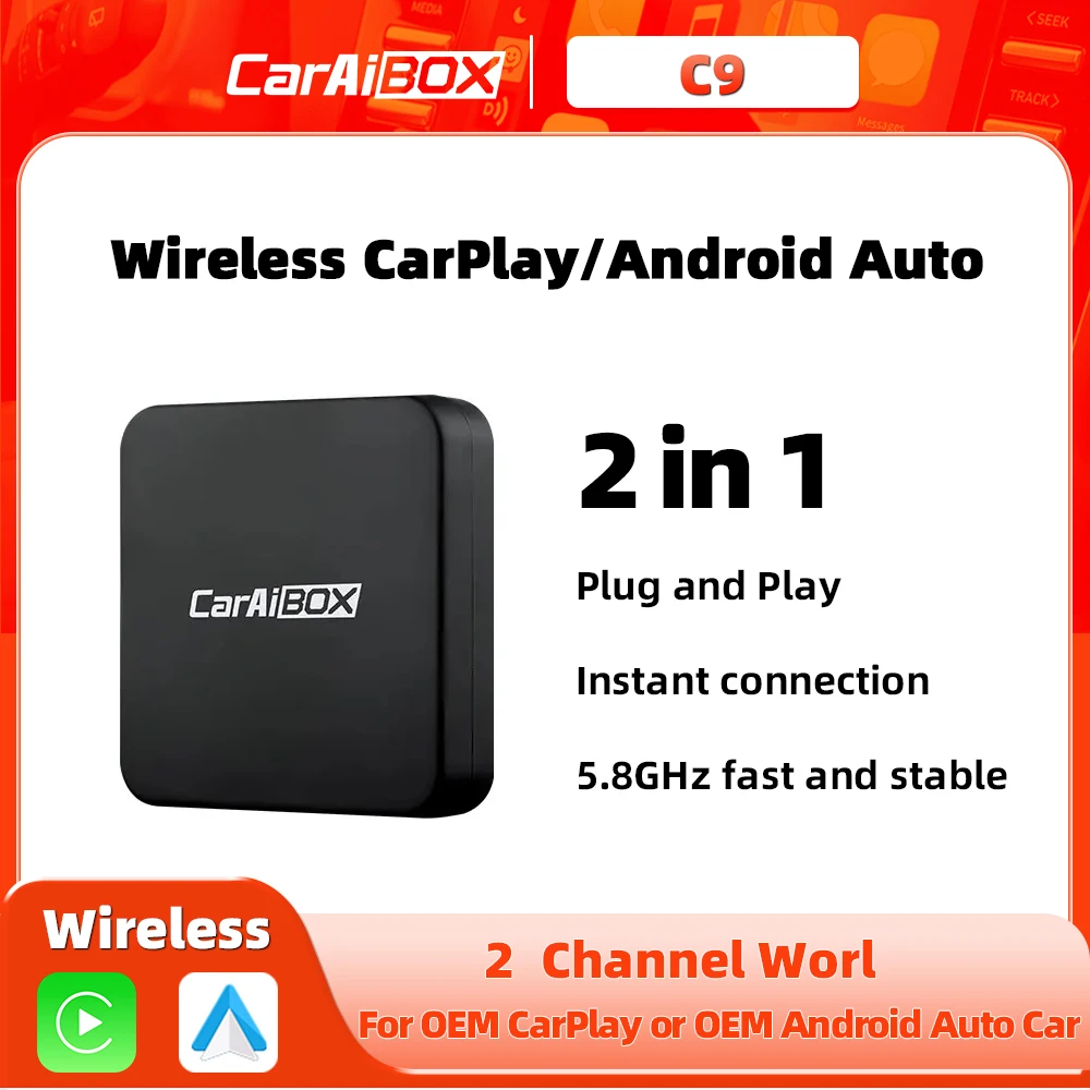 CarAIBOX 2in1 Wireless Android Auto Carplay Adapter Smart Car AI Box Car OEM - £32.91 GBP+