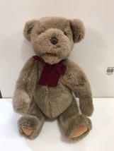 RARE jointed 15&quot; Classic Gund bear doll crier box red velvet bow paws Re... - £15.56 GBP