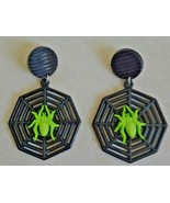 HALLOWEEN EARRINGS SPIDER WEB VINTAGE UNIQUE GREEN BLACK COSTUME GOTHIC ... - £10.89 GBP