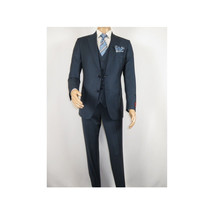 Men Suit BERLUSCONI Turkey 100% Italian Wool Super 180's 3pc Vested #Ber18 Blue image 2