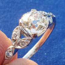 EARTH MINED Cushion cut Diamond Deco Engagement Ring Vintage Platinum Solitaire - £10,026.40 GBP