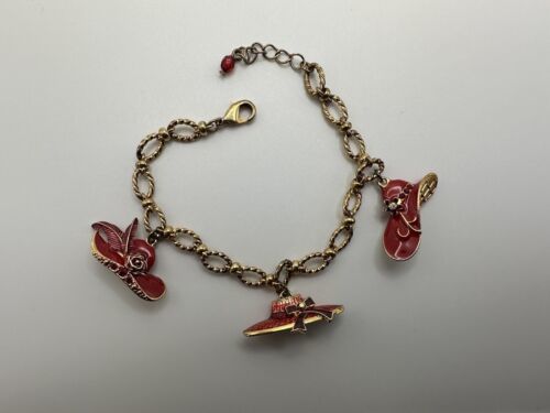 Vintage Gold Avon Red Hat Society Charm Bracelet 7" - 8" - $17.82