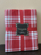 Tahari  Plaid Print Tablecloth Holiday Christmas 60”x 84” Cotton Red White - $34.99