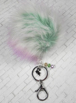 Pom Pom Keychain Faux Fur Louisiana Love Purple Green Gold New - £15.81 GBP