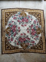 100% Silk Scarf Brown White Rose Floral Design 31&quot;x31&quot; - £10.03 GBP