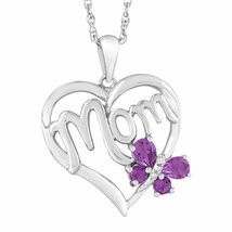 0.40ct Purple Amethyst &#39;&#39; Heart Pendant with Diamond in Sterling Silver - £44.73 GBP