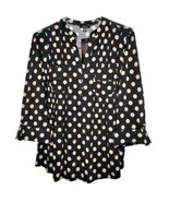 NWT Cocomo Plus Size 2X Black &amp; Tan Geo Print Pintuck 3/4 Sleeve Blouse Top - £26.14 GBP
