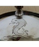 Unique vtg silver plate silent butler w/ fun sea monster etching &amp; wood ... - $25.00