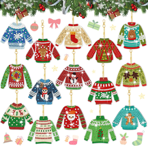 15 Pieces Christmas Ugly Sweater Diamond Painting Keychain 5D Sweater Diamond Ar - $22.51