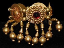 RETRO vtg Bracelet Gold Tone Stretch Ruby Red Rhinestones 1980S Bling - $17.82