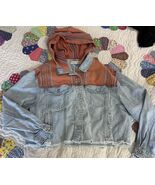 Free People Women’s Baja Hooded Denim Crop Jacket Western Boho Style Small - $63.06 CAD