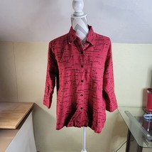 Womans Chicos Designs Linen Blend Button Front Blouse Red/Black Size 2 - £14.34 GBP