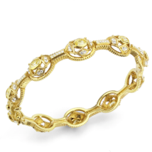 LO4335 - Gold Brass Bangle with AAA Grade CZ  in Citrine Yellow - $922.49 MXN