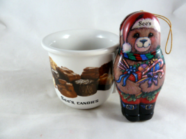 Vintage See&#39;s Candies Candy Truffles Coffee Mug Cup + 4.75&quot; tin - $20.78