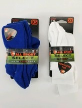 (Lot of 2) All Sport Youth Team Socks XS 5-9.5 2-Pack Seamless Toe White &amp; Blue - £11.19 GBP