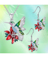 Charming Hummingbird Flower Jewelry Set Perfect Gift - $22.24