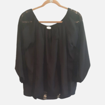 Hot In Hollywood Black Pleasant Blouse Lace Boho Size Medium Lined - £22.05 GBP