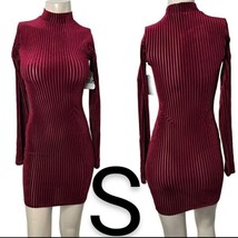 Burgundy Velvet Mesh Mock Long Sleeve Mini Dress~Size S - £23.11 GBP