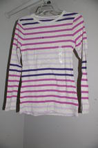 Old Navy Long Sleeve T- Shirt Juniors Size M Striped  Gray Pink Purple NWT - £8.66 GBP