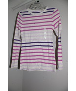 Old Navy Long Sleeve T- Shirt Juniors Size M Striped  Gray Pink Purple NWT - £8.71 GBP