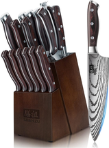 SHAN ZU Knife Set 16 Pcs, Japanese Kitchen Knife with Block High Carbon ... - $188.22