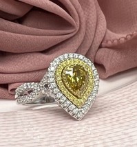 GIA Certificato 1.78Ct Pera Decorato Marrone Diamante Giallo Engagement Ring 18k - £3,744.57 GBP