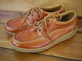 Vtg 70s Mens SEARS LEATHER Moccasin Crepe Sole Oxford Work SHOES 7.5 D 38 - £94.39 GBP