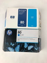 2 X C4846A 80 Genuine New HP Cyan Ink DesignJet 1000 1050 1055 Wide Format - - £29.92 GBP